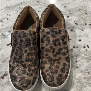 Leopard Print Sparkle Slip-On Sneakers